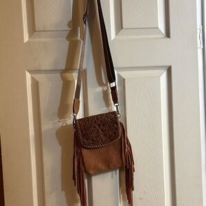 Brown Leather Fringe Crossbody Bag